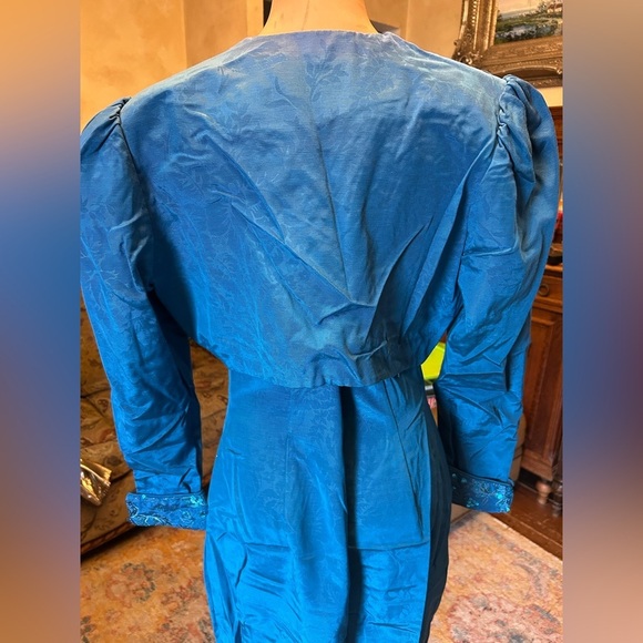 Vintage Scott McClintock Teal Floral Sequin Sweetheart Prom Dress with Bolero - Picture 6 of 14